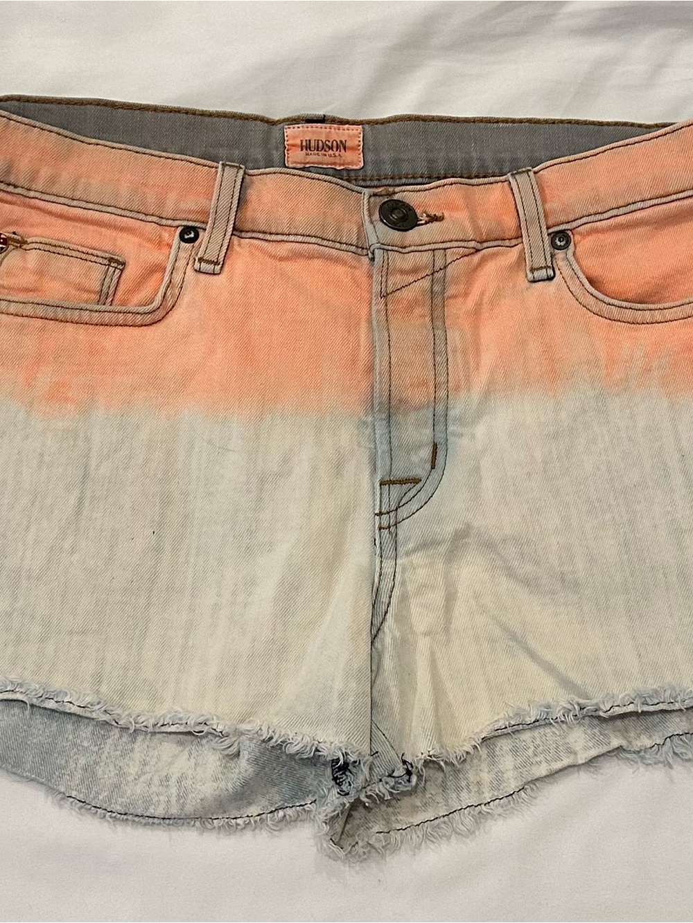Hudson Jeans Peach-to-Ivory Ombre Denim Cutoff Shorts